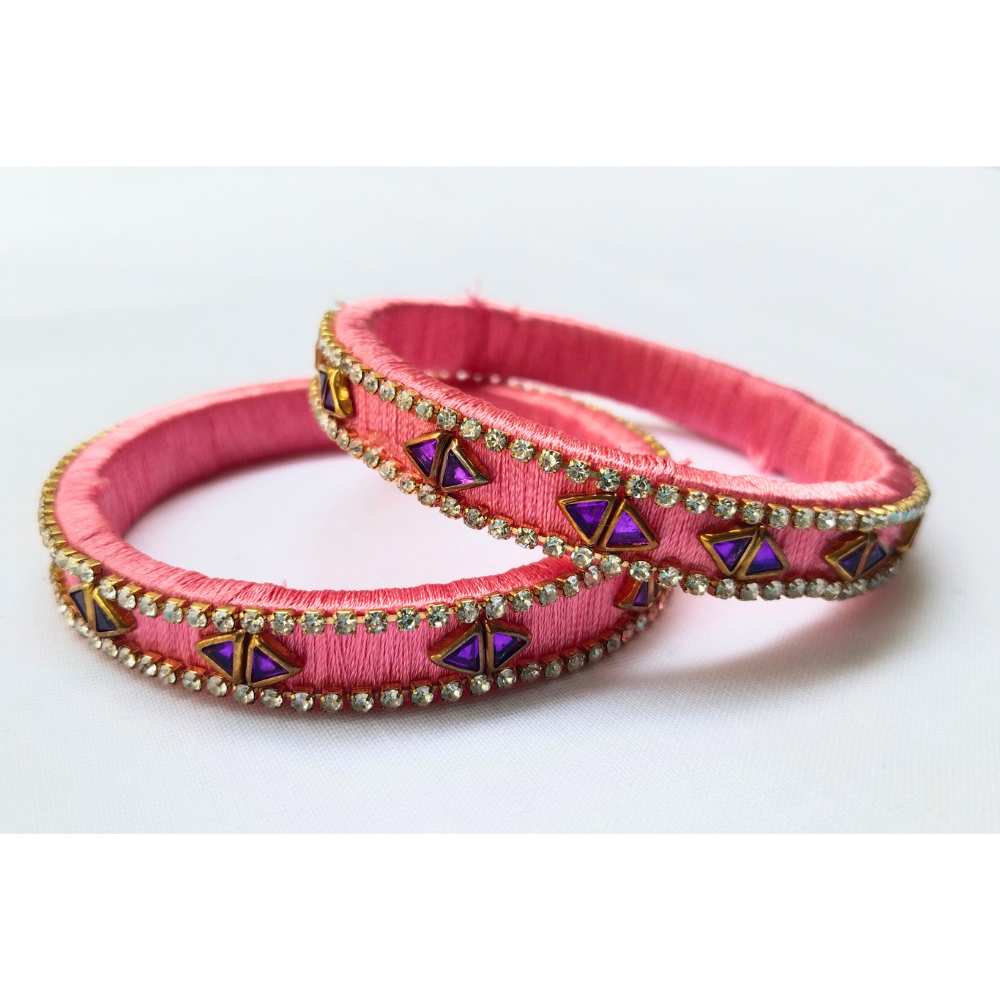 Baby Pink Diamond Bangles | Elegant Handmade Bangle Set