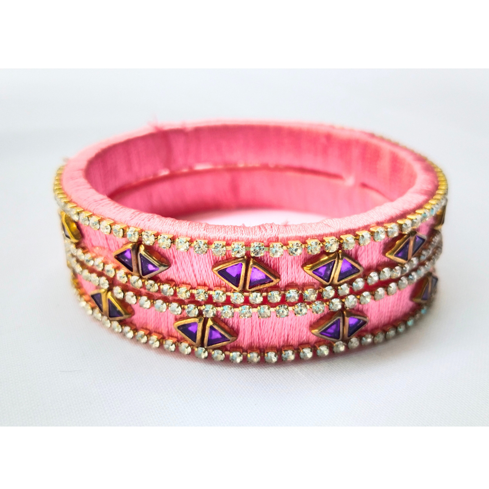 Baby Pink Diamond Bangles | Elegant Handmade Bangle Set
