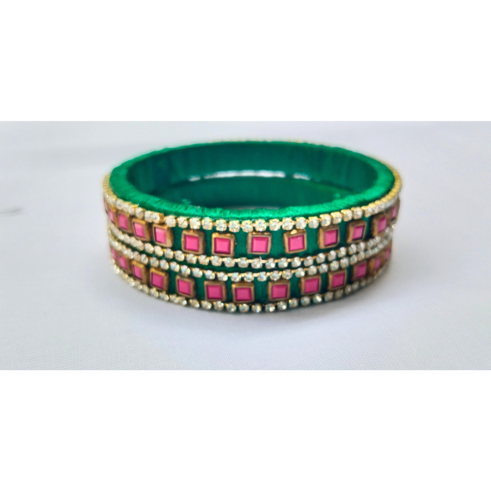 Green Ruby Square Bangles | Designer Handmade Jewellery (Pair)
