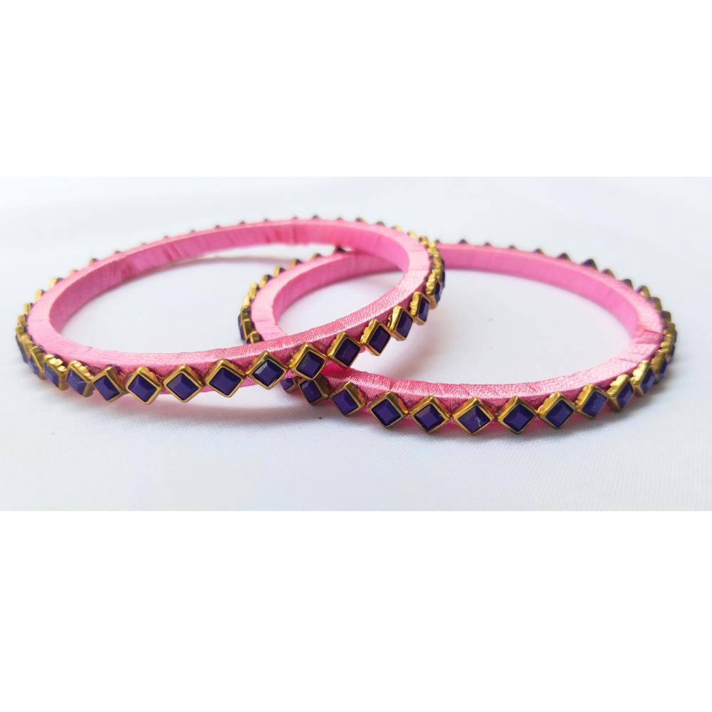 Pink Diamond Stone Bangles | Handmade Chic Jewellery (Pair)
