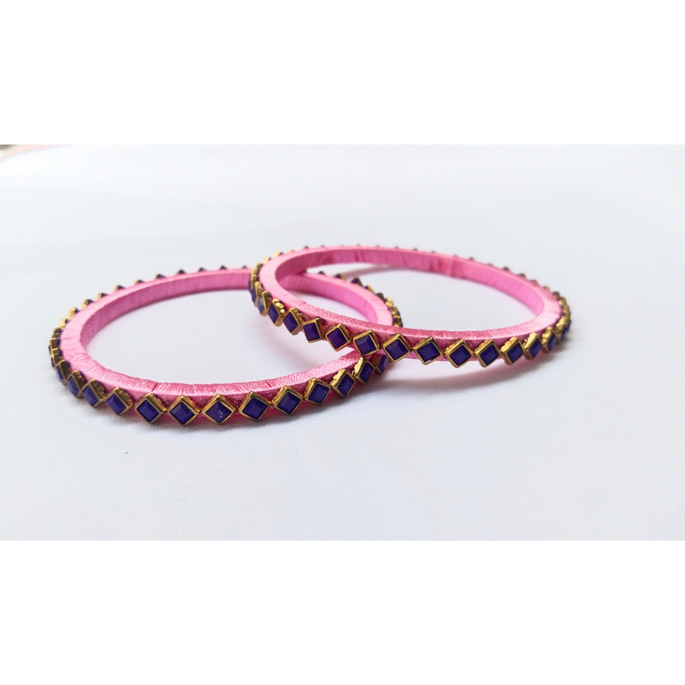 Pink Diamond Stone Bangles | Handmade Chic Jewellery (Pair)