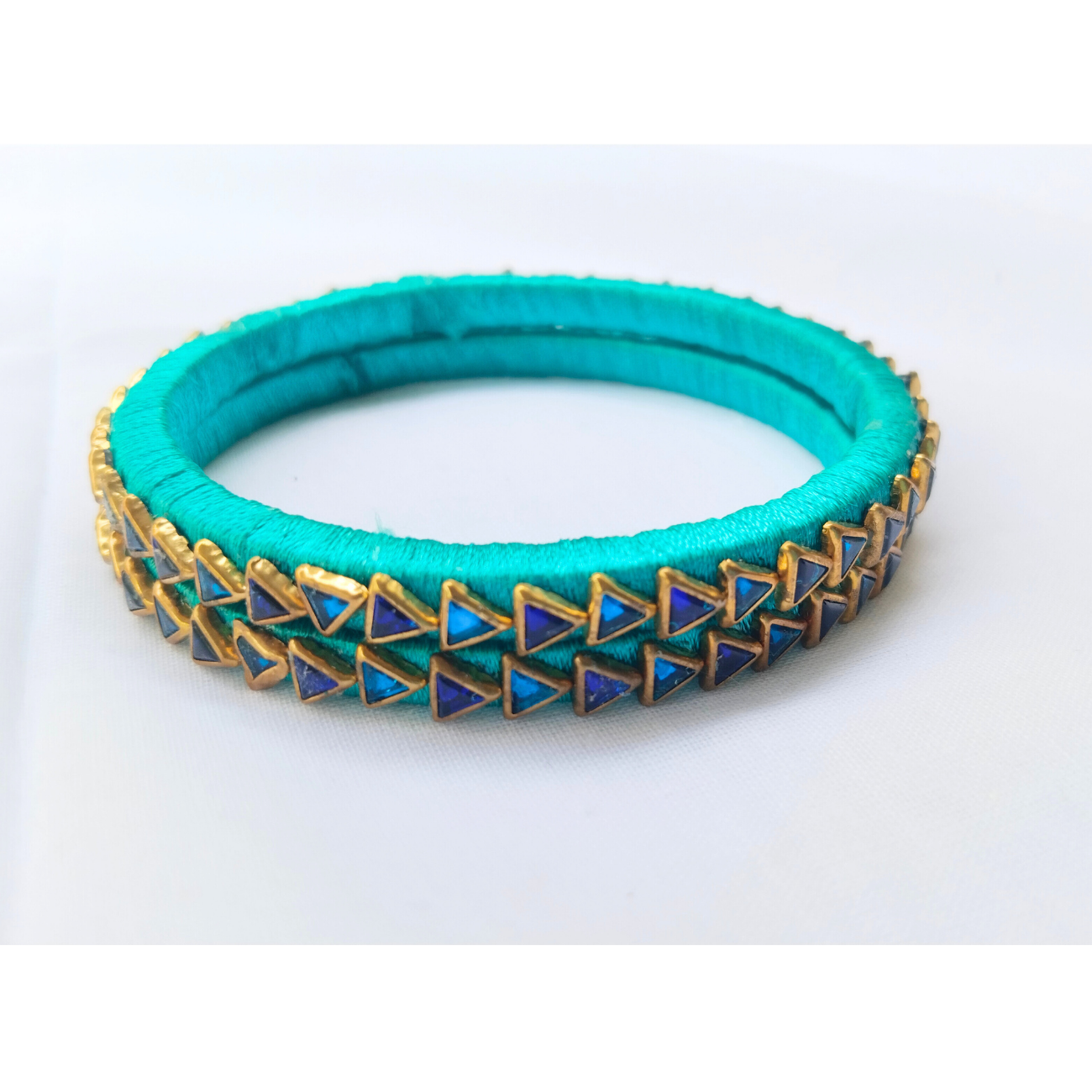 Aqua Blue Triangle Stone Bangle | Unique Handmade Jewellery