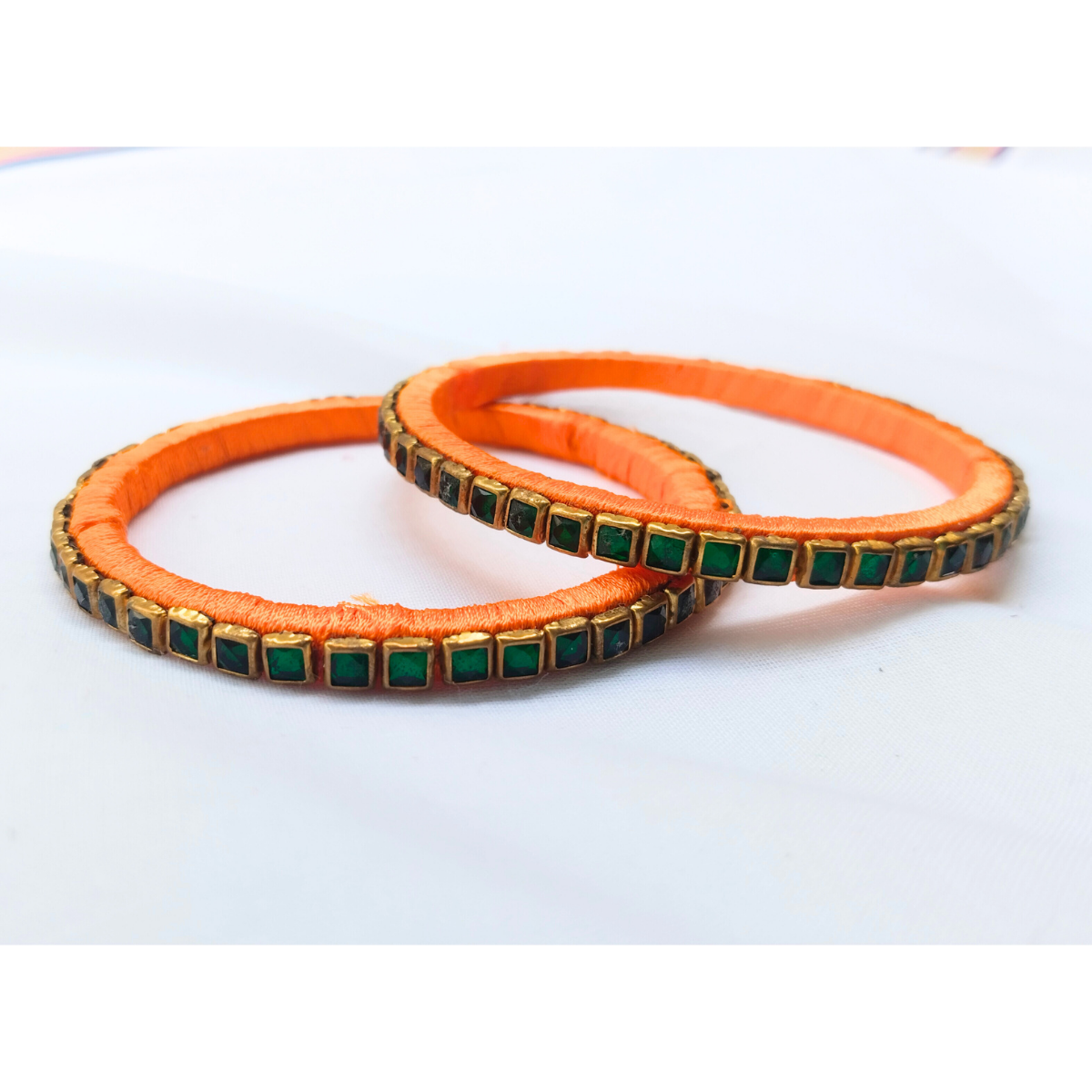 Orange Emerald Bangles | Festive Handmade Jewellery (Pair)