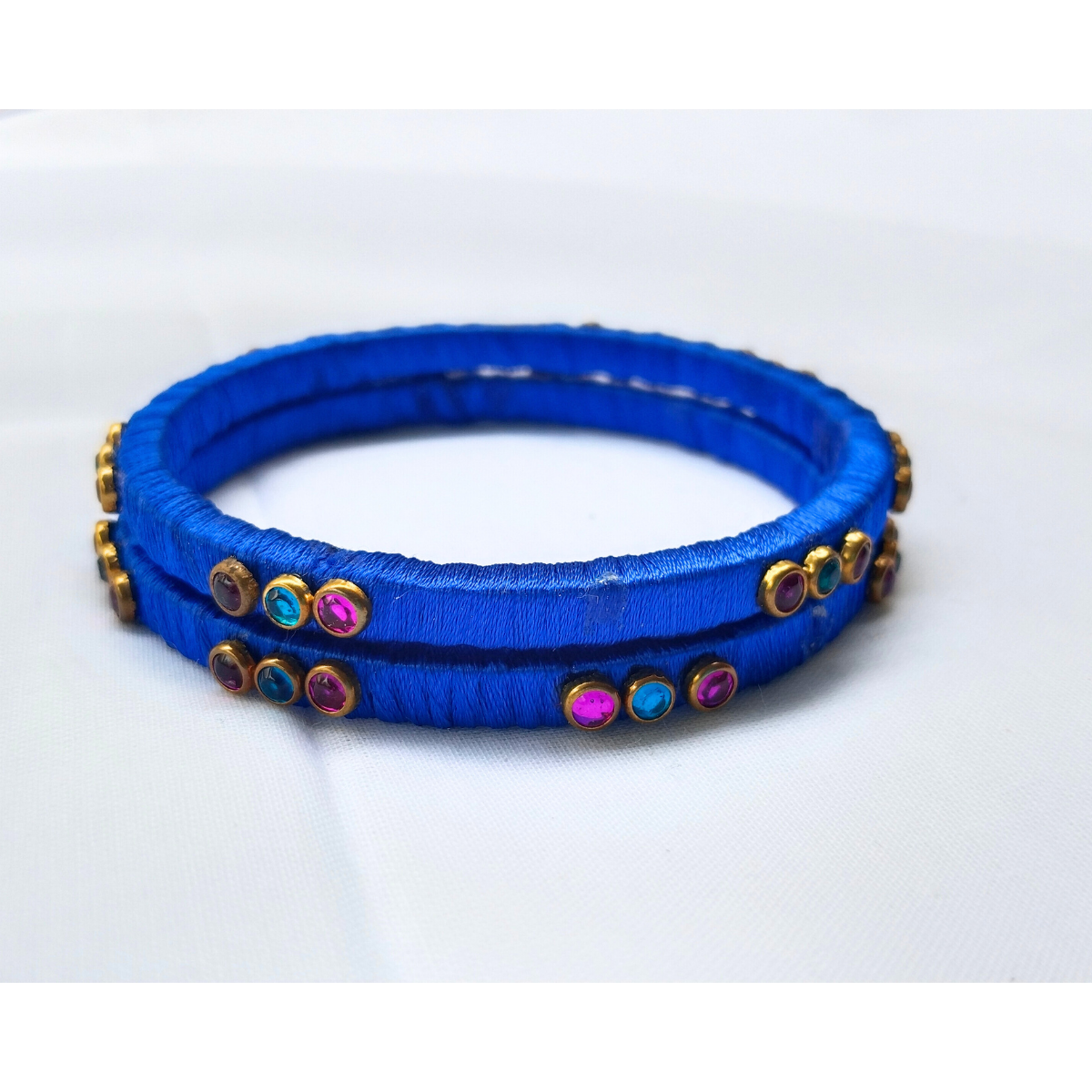 Royal Blue Stone Bangles | Classic Handmade Jewellery Set (Pair)