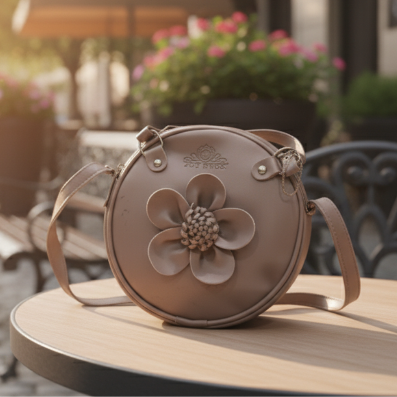 Light Brown Floral Circle Crossbody Bag