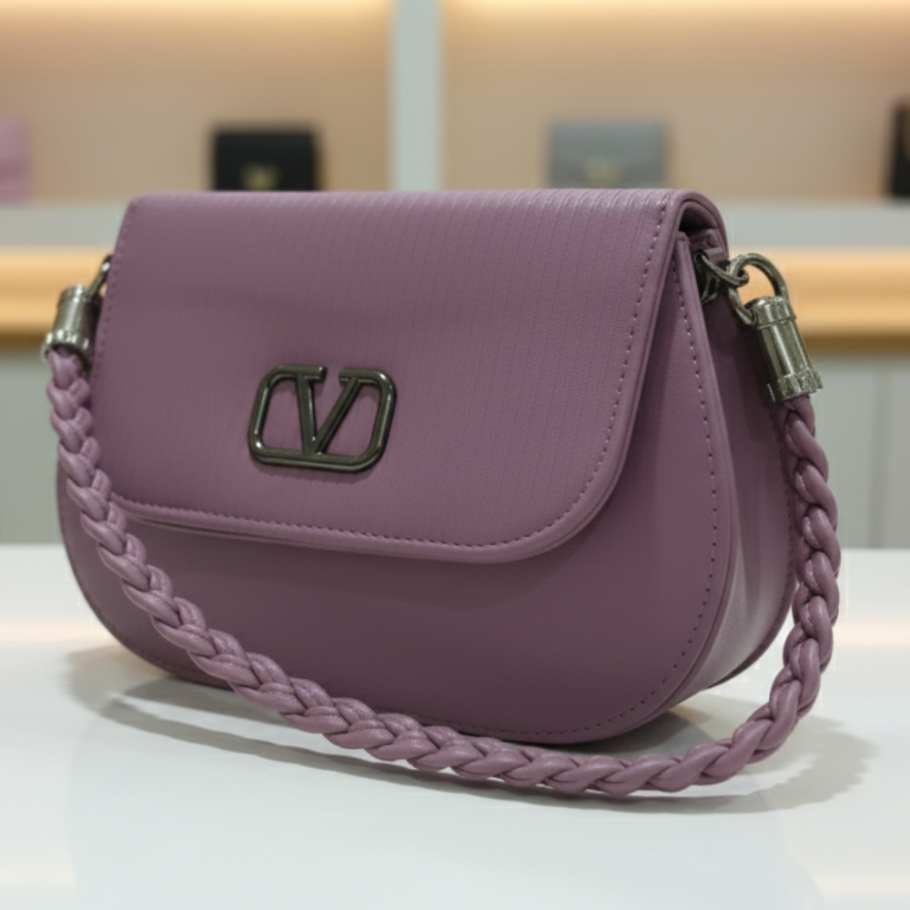 Lilac Textured Flap Shoulder Bag