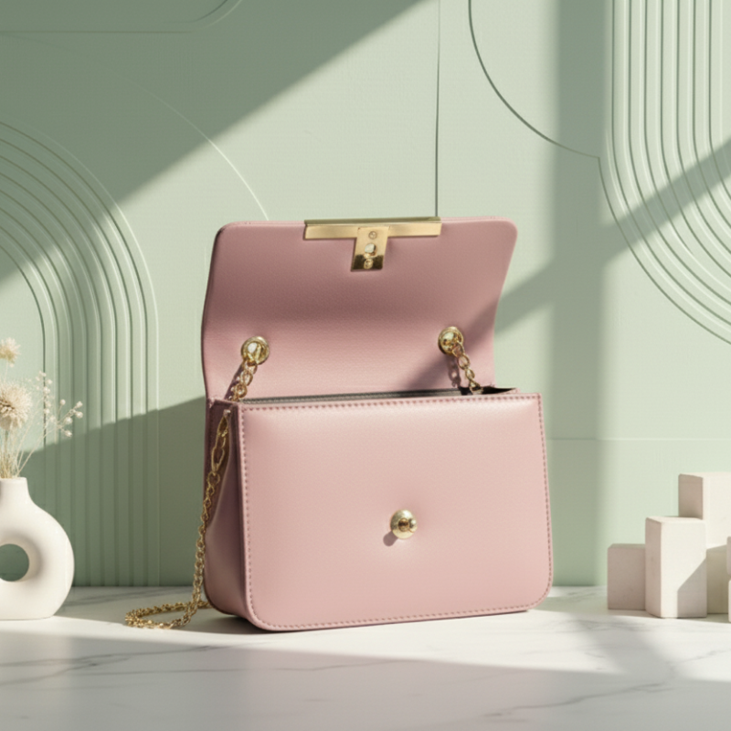 Mauve Chevron Stitched Crossbody Bag