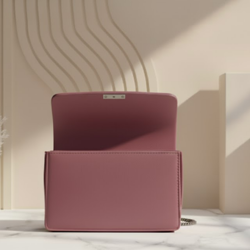 Dusty Rose Chevron Quilted Chain Bag