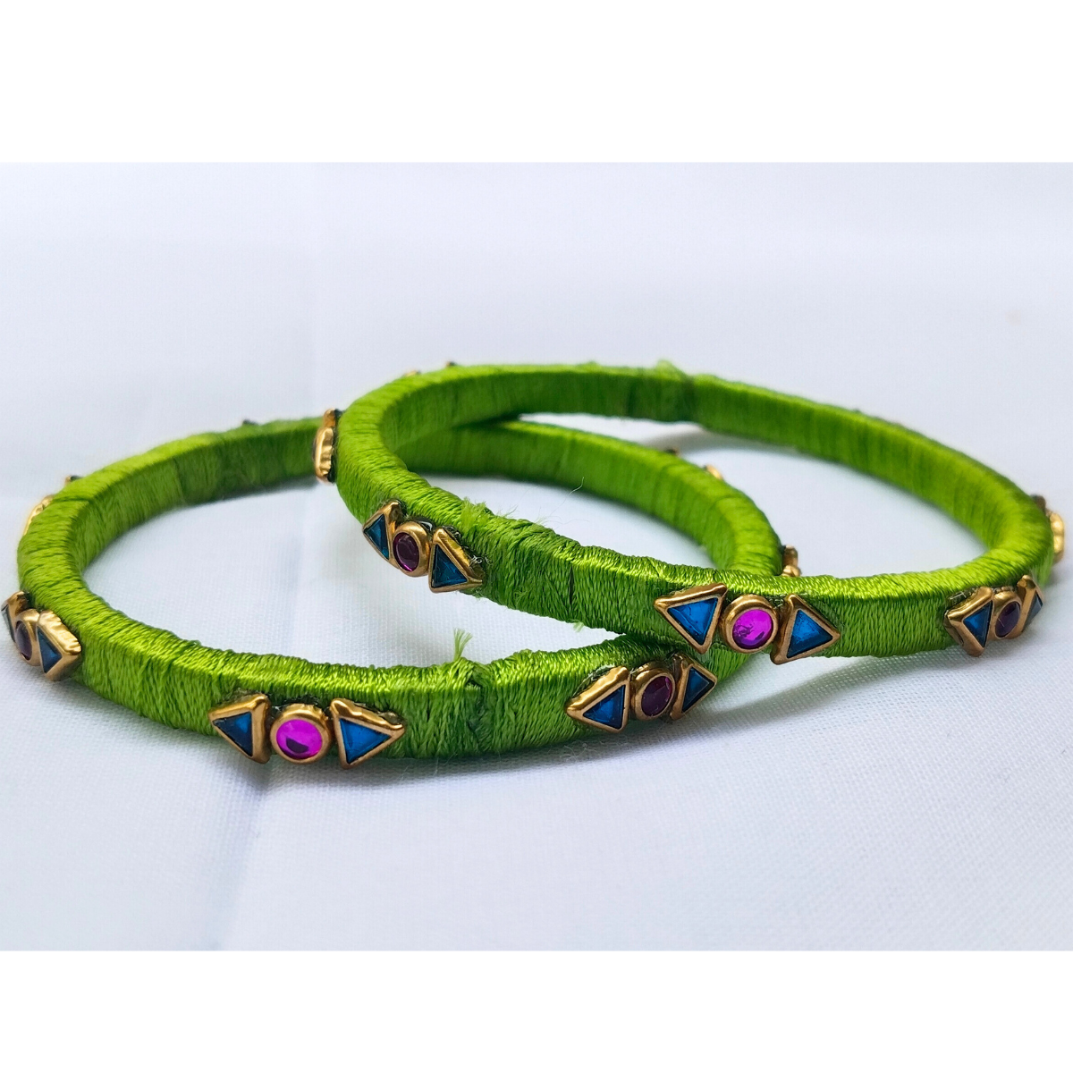 Green Triangular Stone Bangles | Classic Handmade Jewellery Set