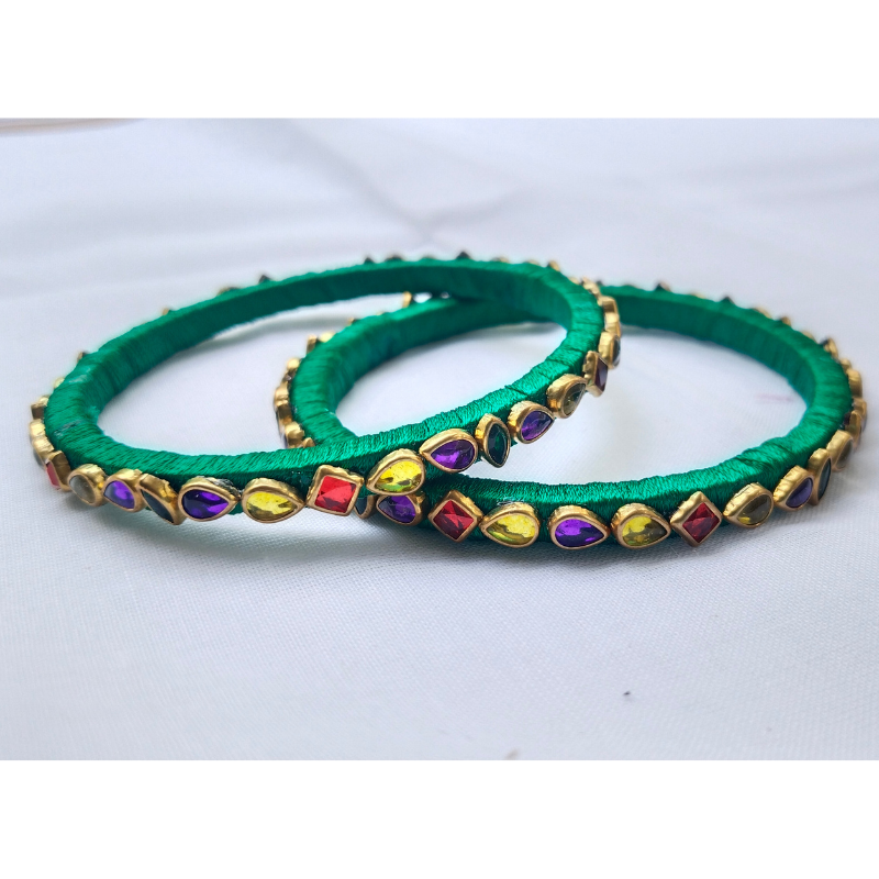 Green & Multicolour Stone Bangles | Classic Handmade Collection