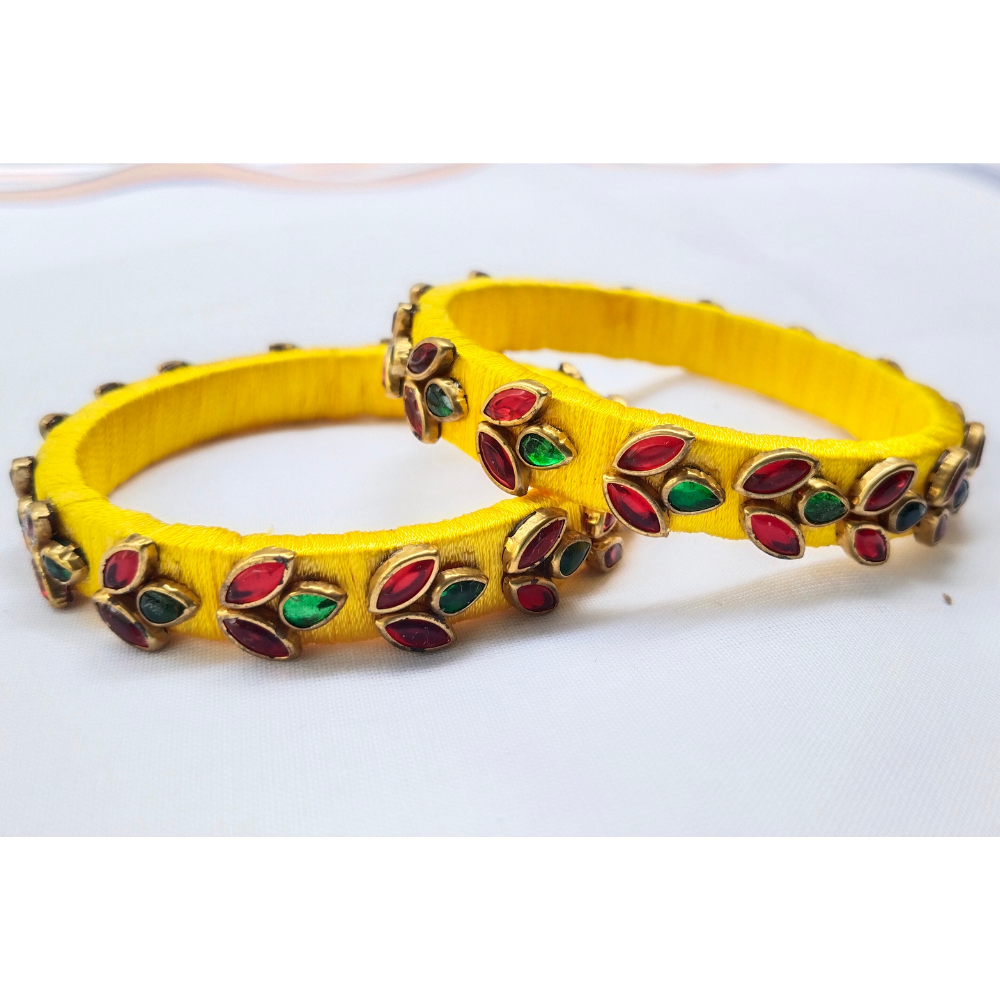 Yellow & Red Stone Studded Bangles | Classic Handmade Jewellery Set