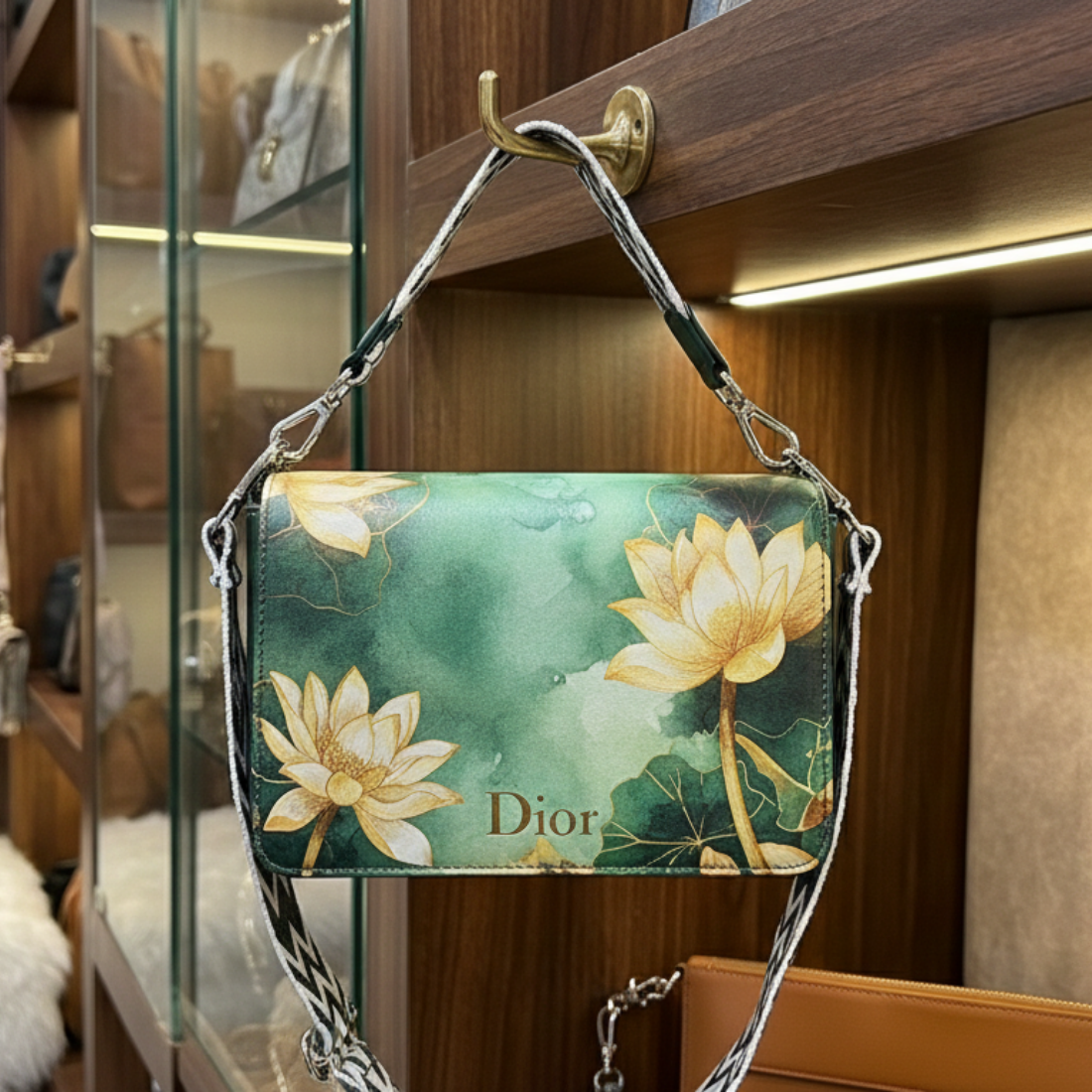 Emerald Lotus Print Sling Bag
