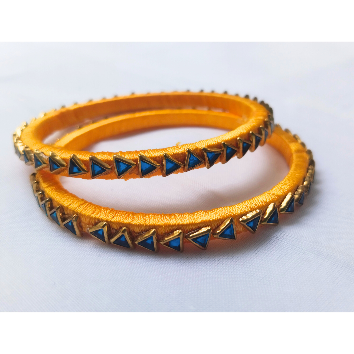 Mustard Yellow Triangle Stud Bangles | Edgy Traditional Bangles (Pair)