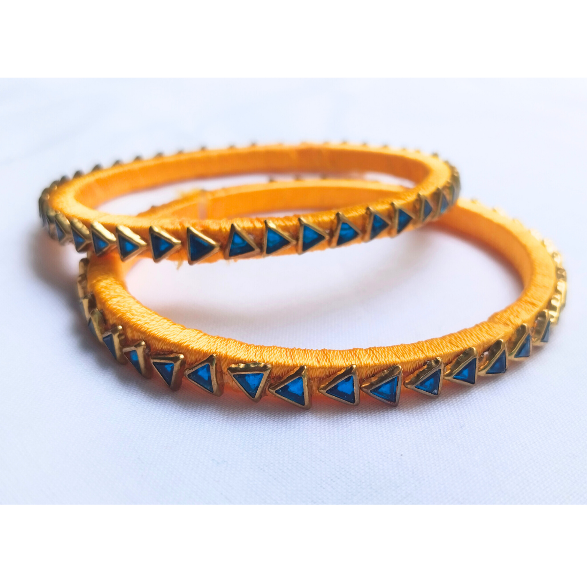 Mustard Yellow Triangle Stud Bangles | Edgy Traditional Bangles (Pair)