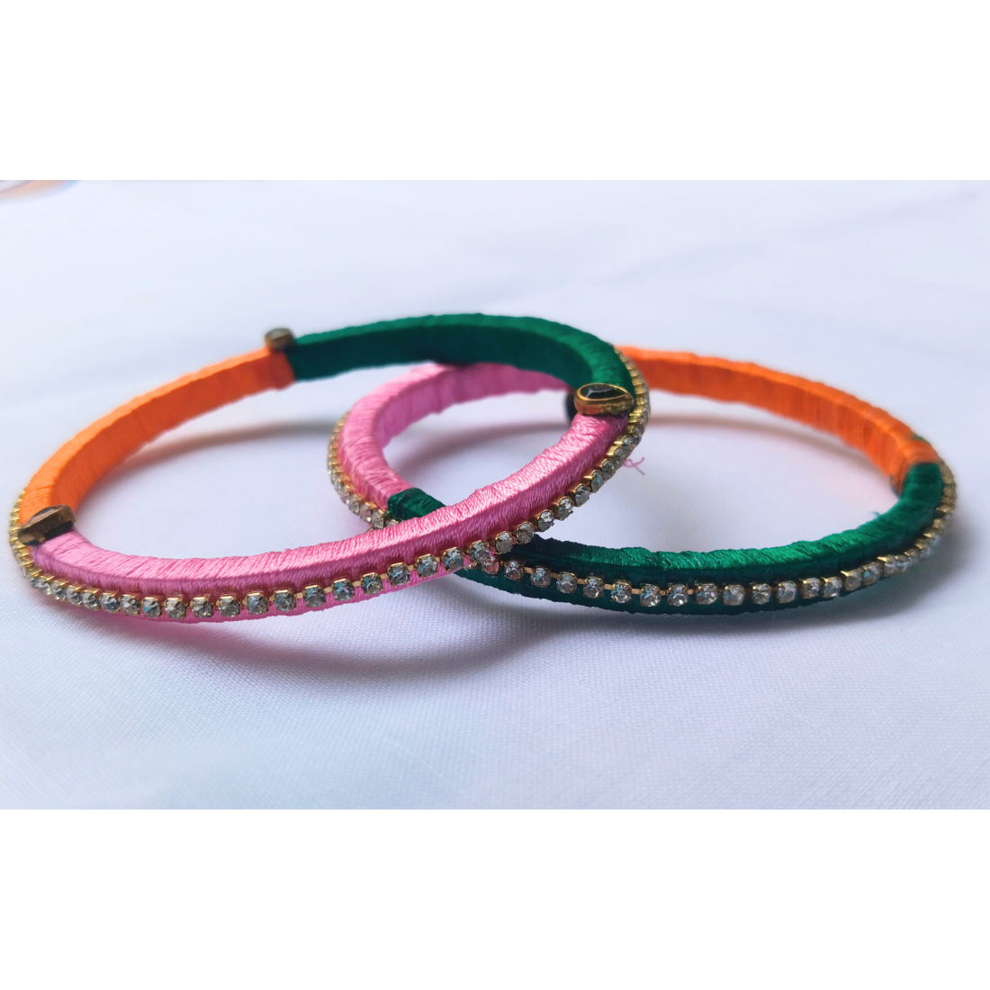 Dual-Tone Pink & Green Bangles | Colourblock Handmade Bangles (Pair)