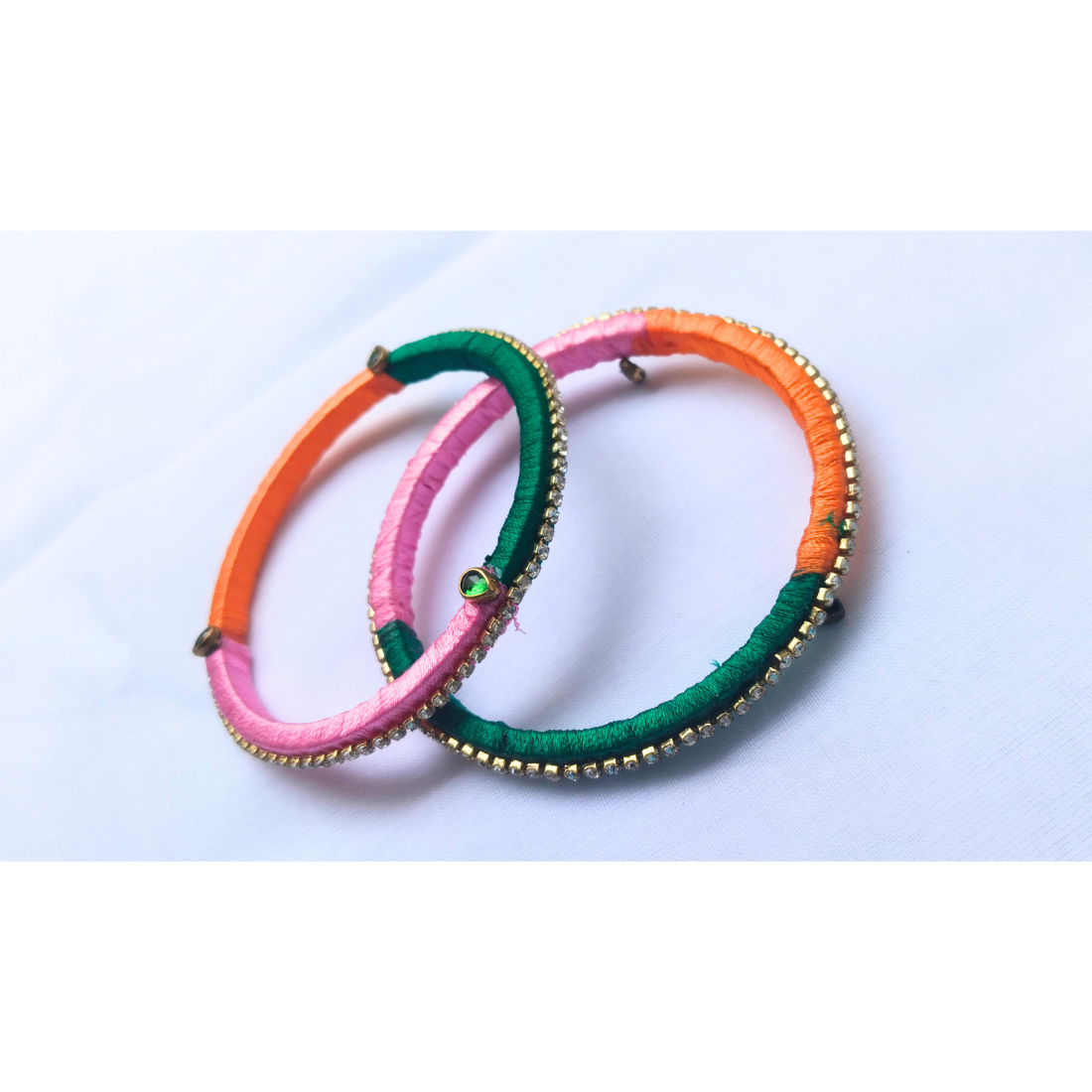 Dual-Tone Pink & Green Bangles | Colourblock Handmade Bangles (Pair)