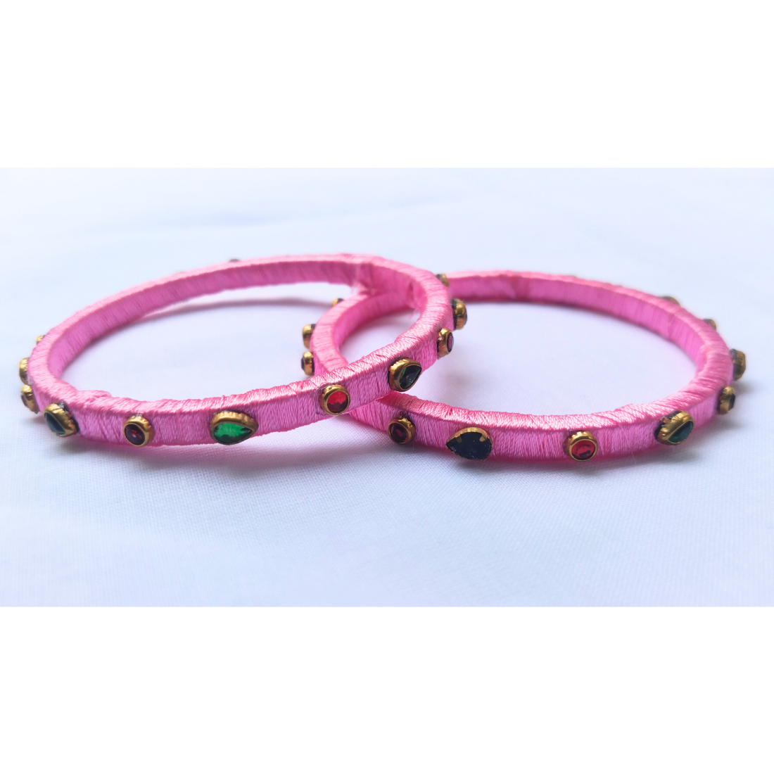 Baby Pink with Teardrop Stones | Elegant Handmade Bangles (Pair)