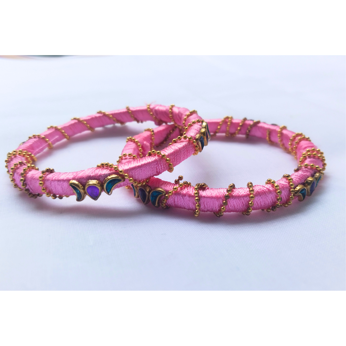 Pink Zig-Zag Embellished Bangles | Funky & Festive Silk Thread Bangles (Pair)
