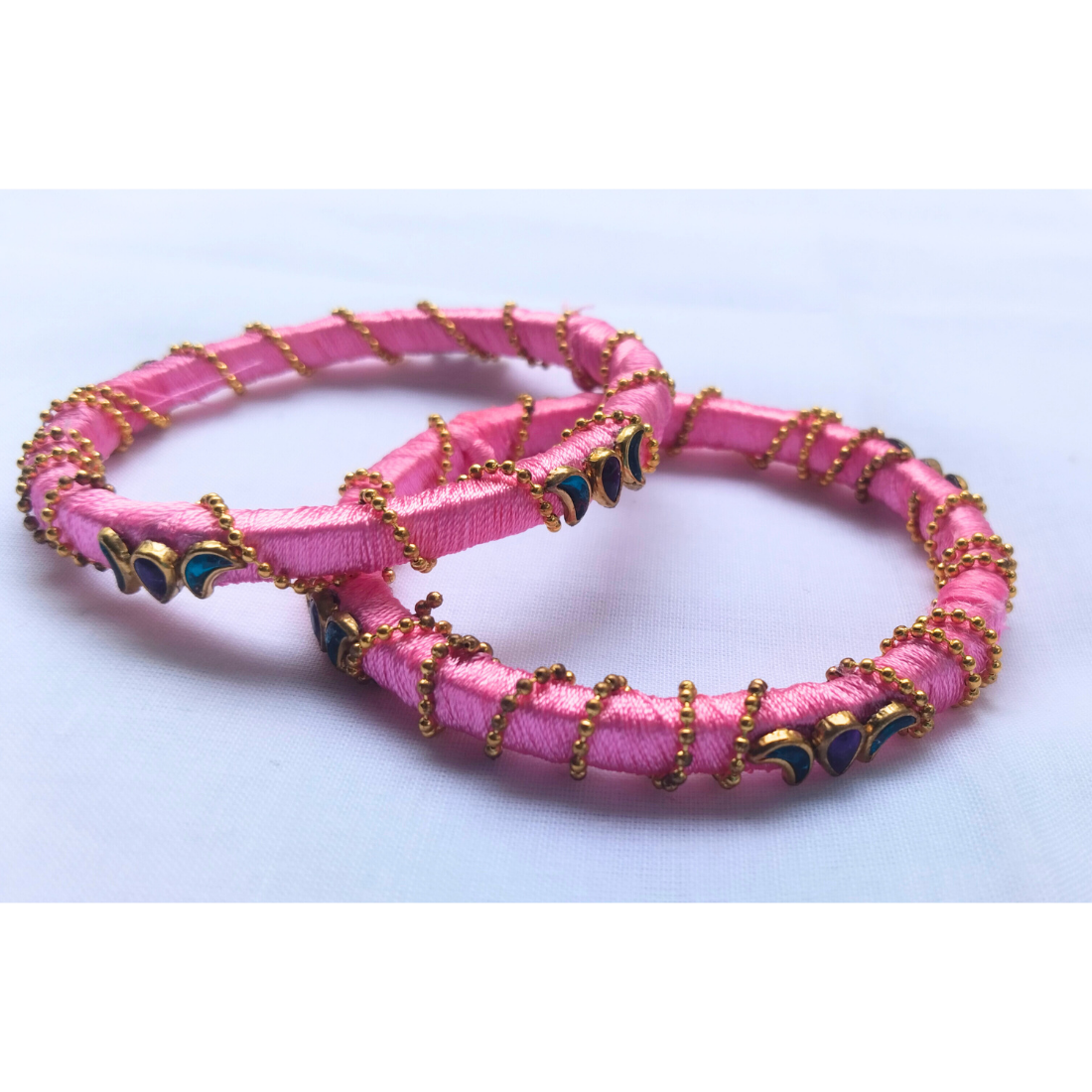 Pink Zig-Zag Embellished Bangles | Funky & Festive Silk Thread Bangles (Pair)