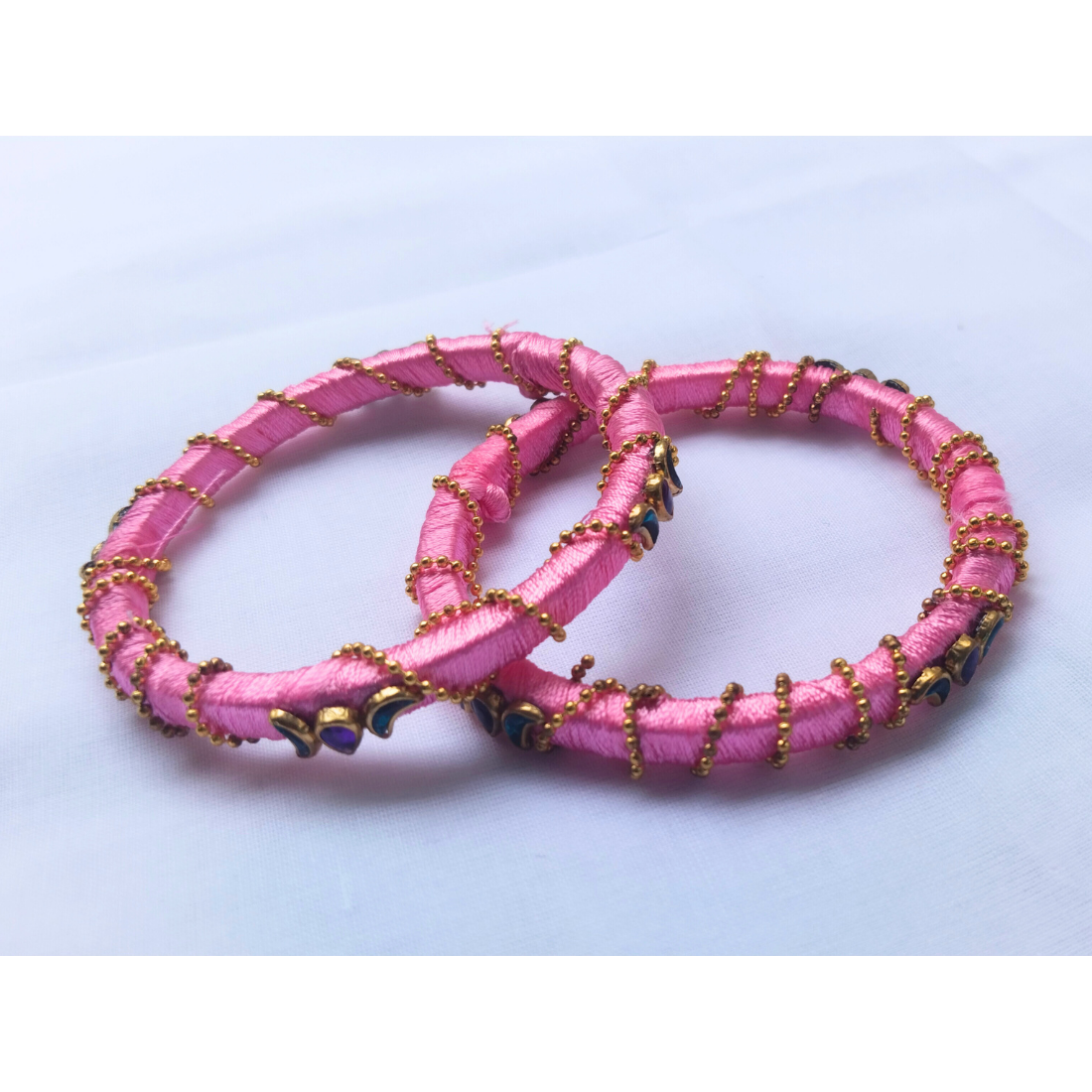Pink Zig-Zag Embellished Bangles | Funky & Festive Silk Thread Bangles (Pair)