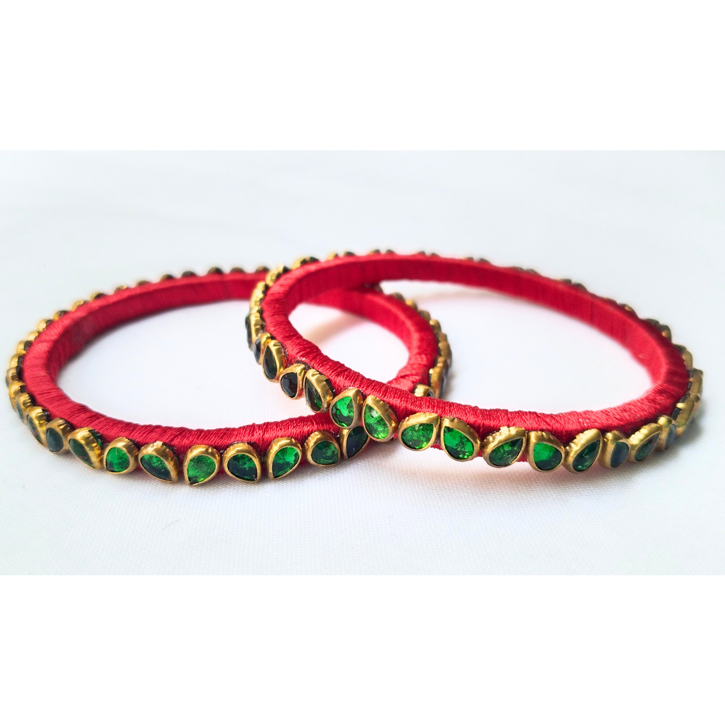 Red and Green Stone Bangles | Handmade Traditional Jewellery (Pair)