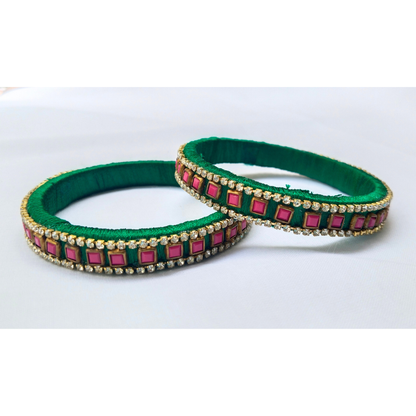 Green Ruby Square Bangles | Designer Handmade Jewellery (Pair)
