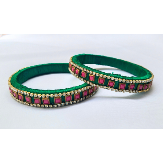Green Ruby Square Bangles | Designer Handmade Jewellery (Pair)