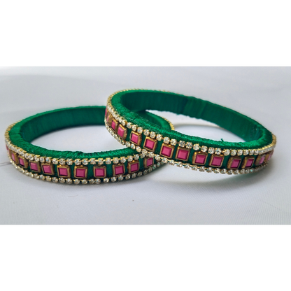 Green Ruby Square Bangles | Designer Handmade Jewellery (Pair)
