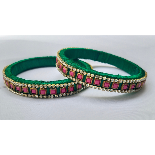 Green Ruby Square Bangles | Designer Handmade Jewellery (Pair)