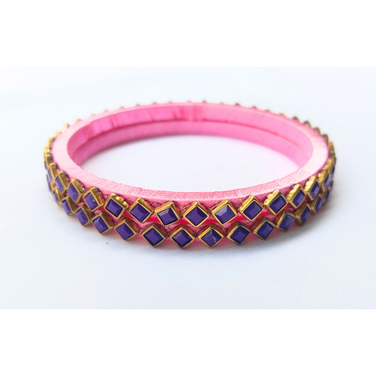 Pink Diamond Stone Bangles | Handmade Chic Jewellery (Pair)