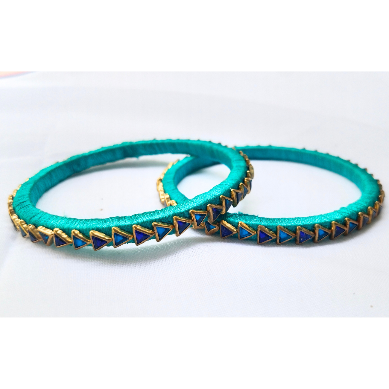 Aqua Blue Triangle Stone Bangle | Unique Handmade Jewellery