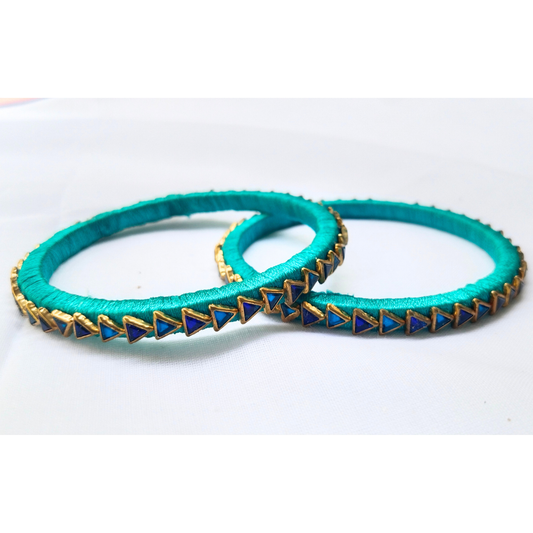 Aqua Blue Triangle Stone Bangle | Unique Handmade Jewellery