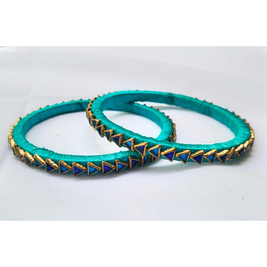 Aqua Blue Triangle Stone Bangle | Unique Handmade Jewellery