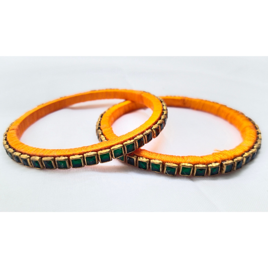 Orange Emerald Bangles | Festive Handmade Jewellery (Pair)