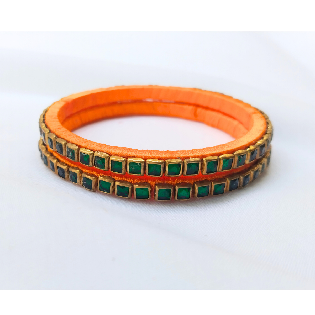 Orange Emerald Bangles | Festive Handmade Jewellery (Pair)