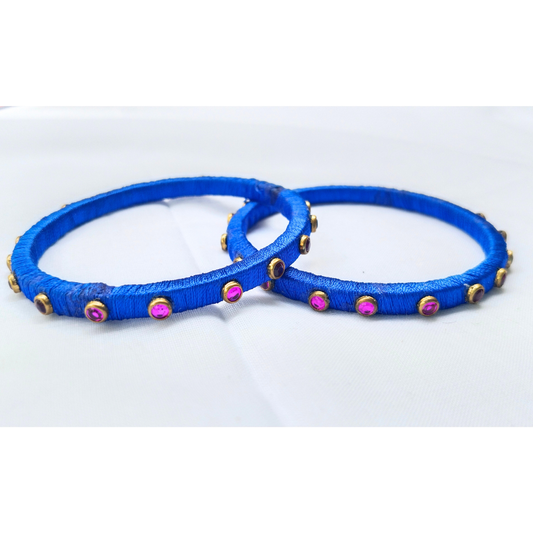 Royal Blue Stone Bangles | Classic Handmade Jewellery Set  (Pair)