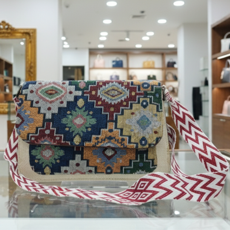 Woven Tapestry Flap Sling Bag
