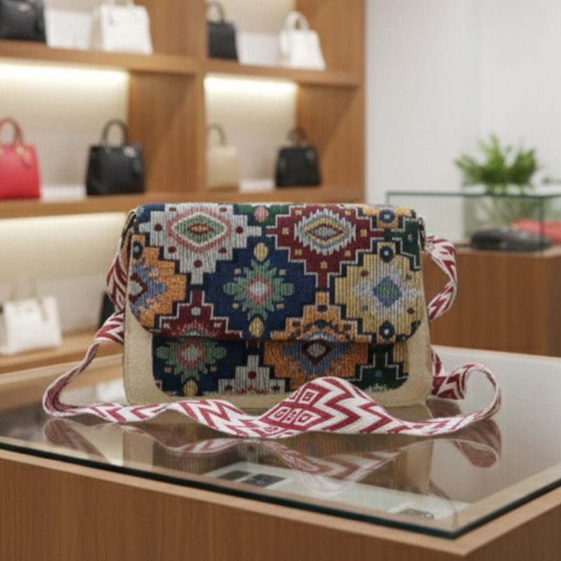 Woven Tapestry Flap Sling Bag