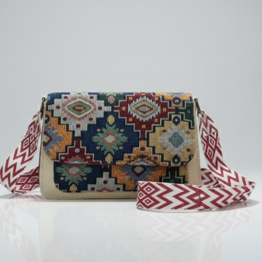 Woven Tapestry Flap Sling Bag