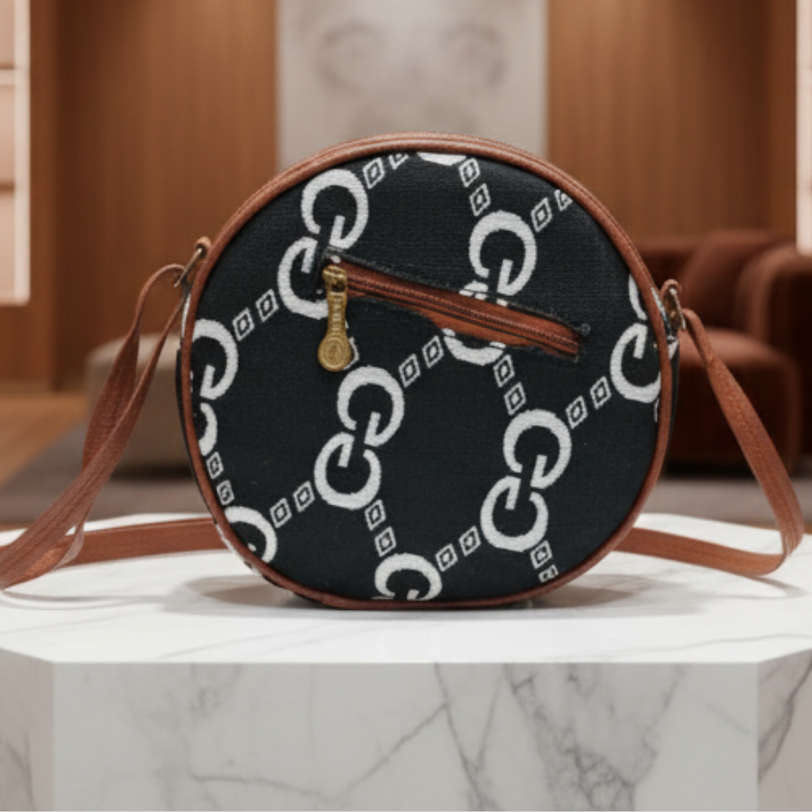 Black Ikkat Circle Crossbody Bag
