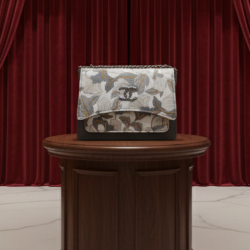 Grey and White Floral Flap Bag