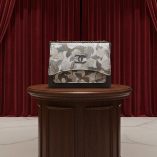 Grey and White Floral Flap Bag