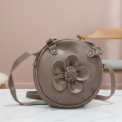 Light Brown Floral Circle Crossbody Bag