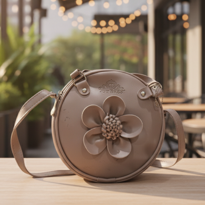 Light Brown Floral Circle Crossbody Bag