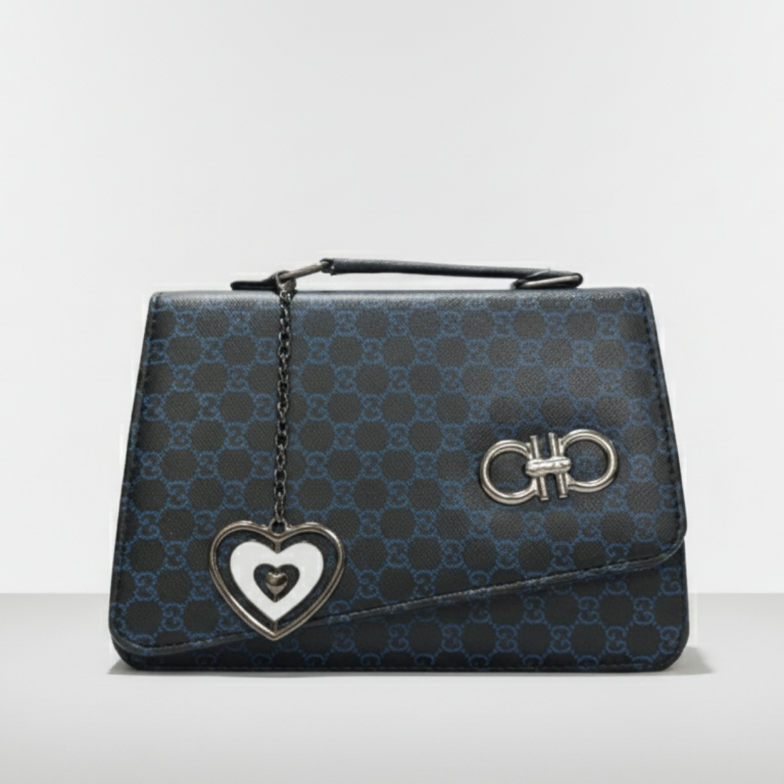 Black Monogram Flap Bag with Heart Charm
