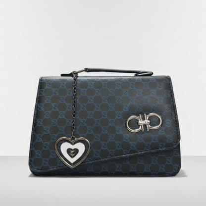 Black Monogram Flap Bag with Heart Charm