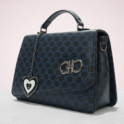 Black Monogram Flap Bag with Heart Charm