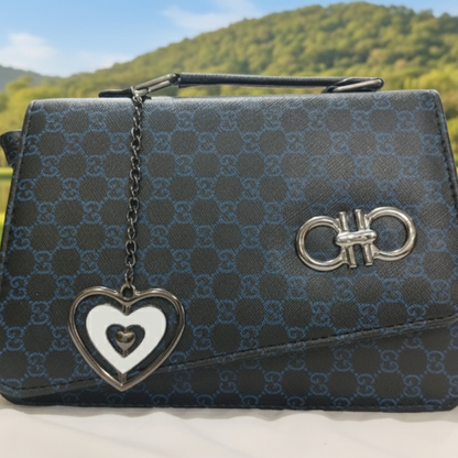 Black Monogram Flap Bag with Heart Charm