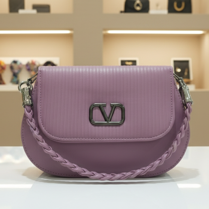 Lilac Textured Flap Shoulder Bag