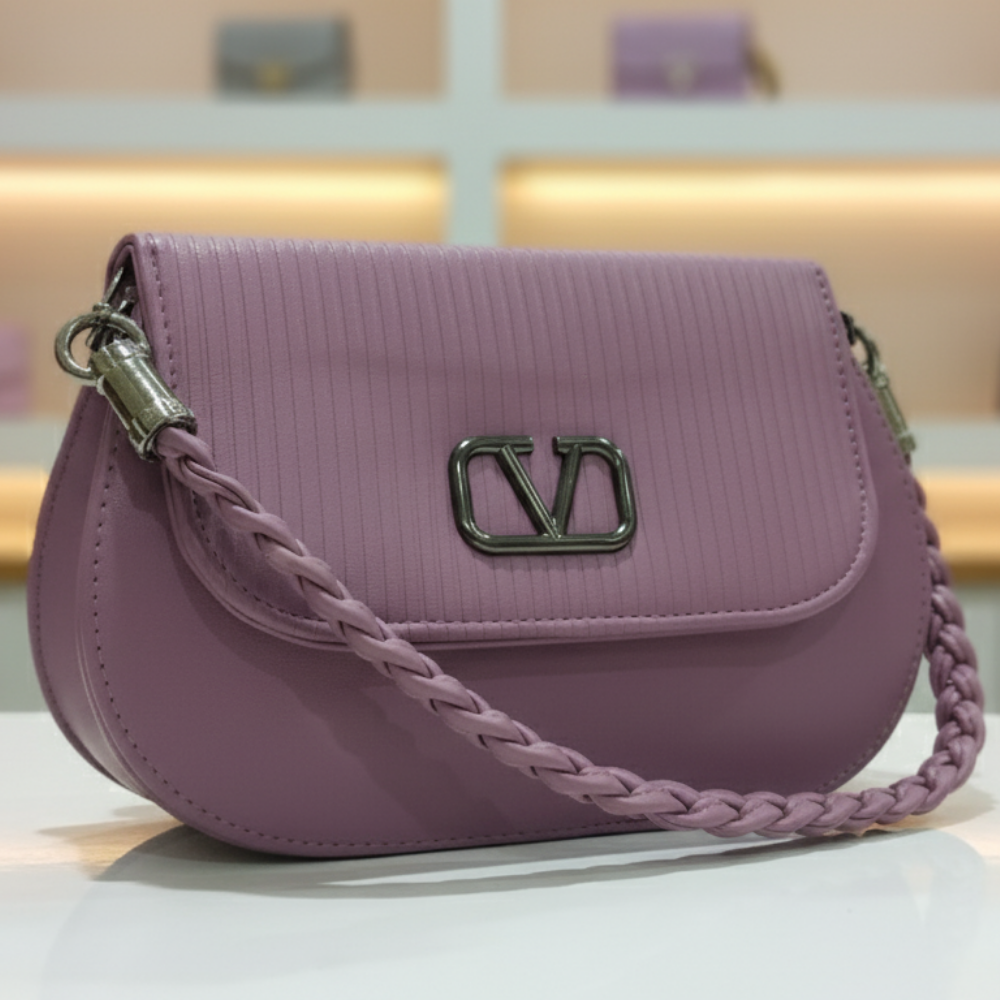 Lilac Textured Flap Shoulder Bag